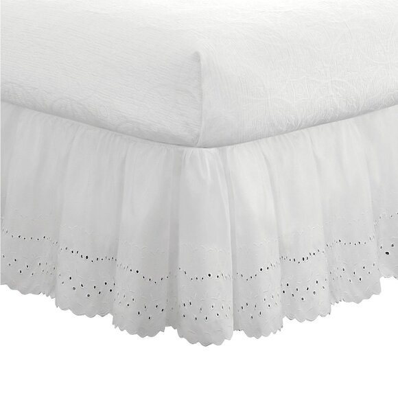 FRESH IDEAS White Eyelet Bed Skirt Dust Ruffle - Full Bed - Picture 1 of 1
